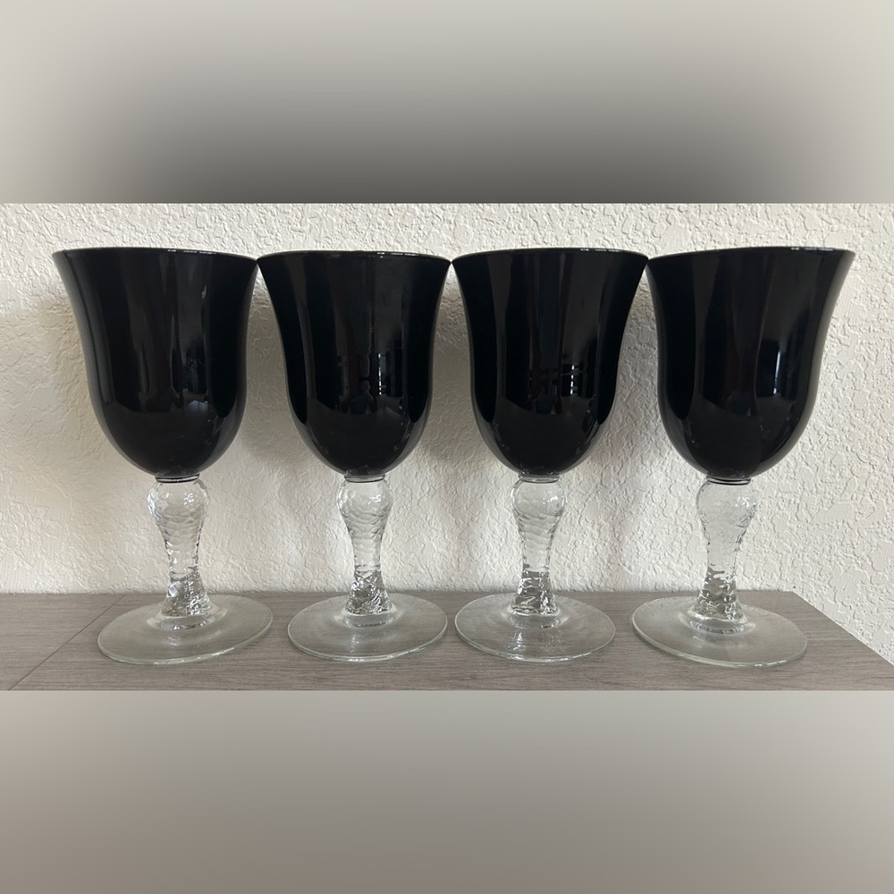 Libbey Martello Black Amethyst Glass Goblet - Set of 4